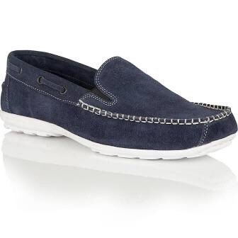 A black shoe with a white sole, on a white background.